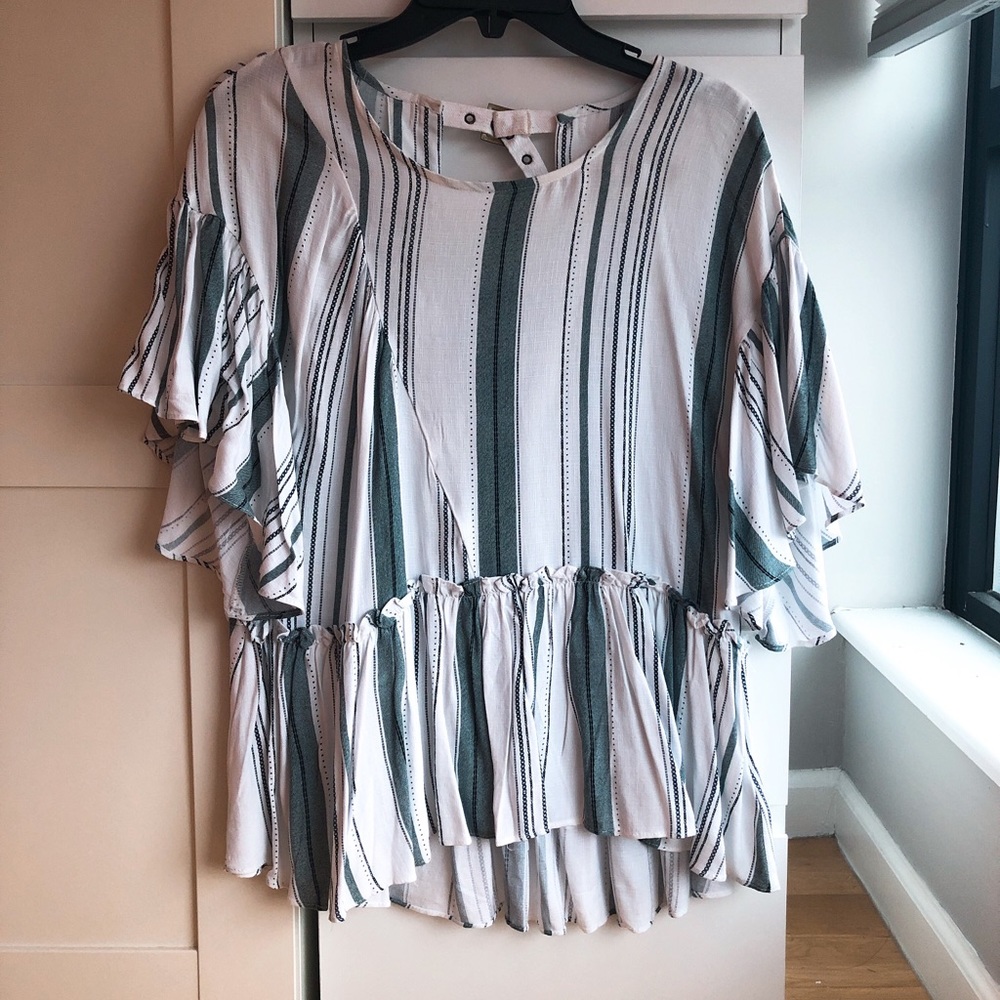 Moon River Striped Flutter Sleeve Top